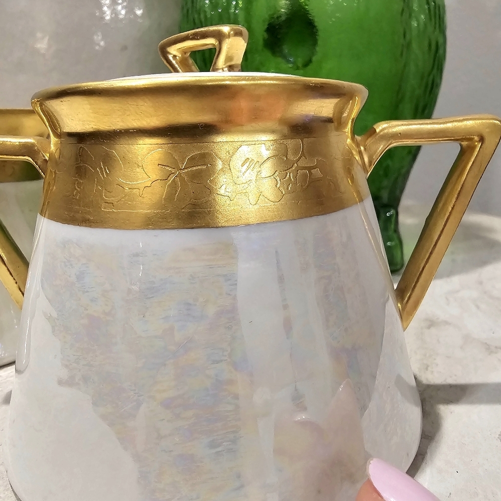 Limoges France B&C Porcelain Sugar and Creamer Set Gold Trim - Picture 5 of 10